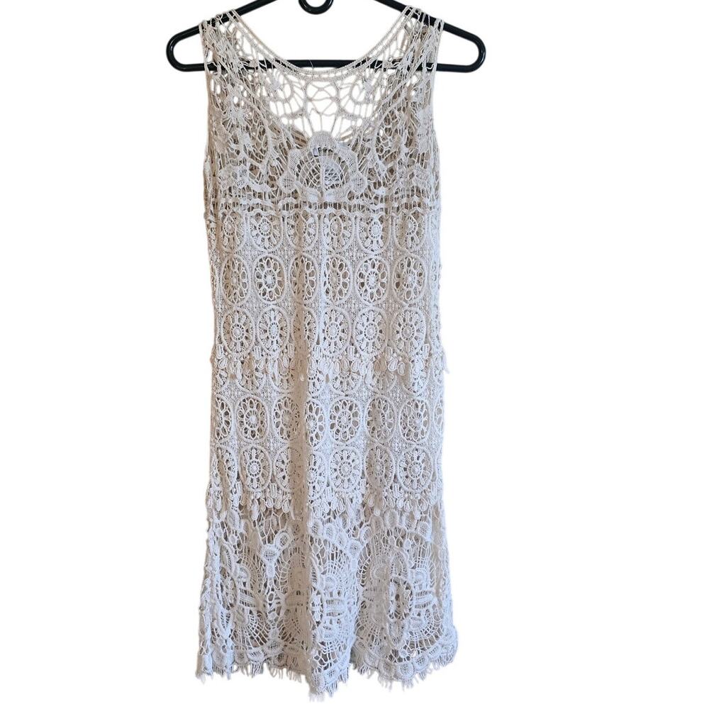 Pinky cream crochet dress size large boho